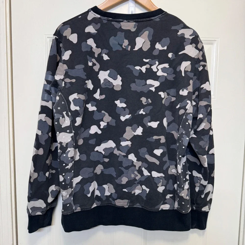 Adidas Mens Sweatshirt M Black Grey Camo Trefoil Logo Streetwear Pullover‎